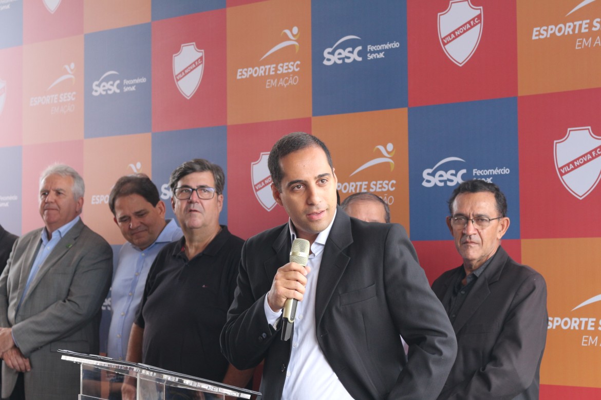 Presidente do Vila Nova, Hugo Jorge Bravo, no lançamento do Esporte SESC em Ação. (Foto: Matheus Alves / Vila Nova F.C.)